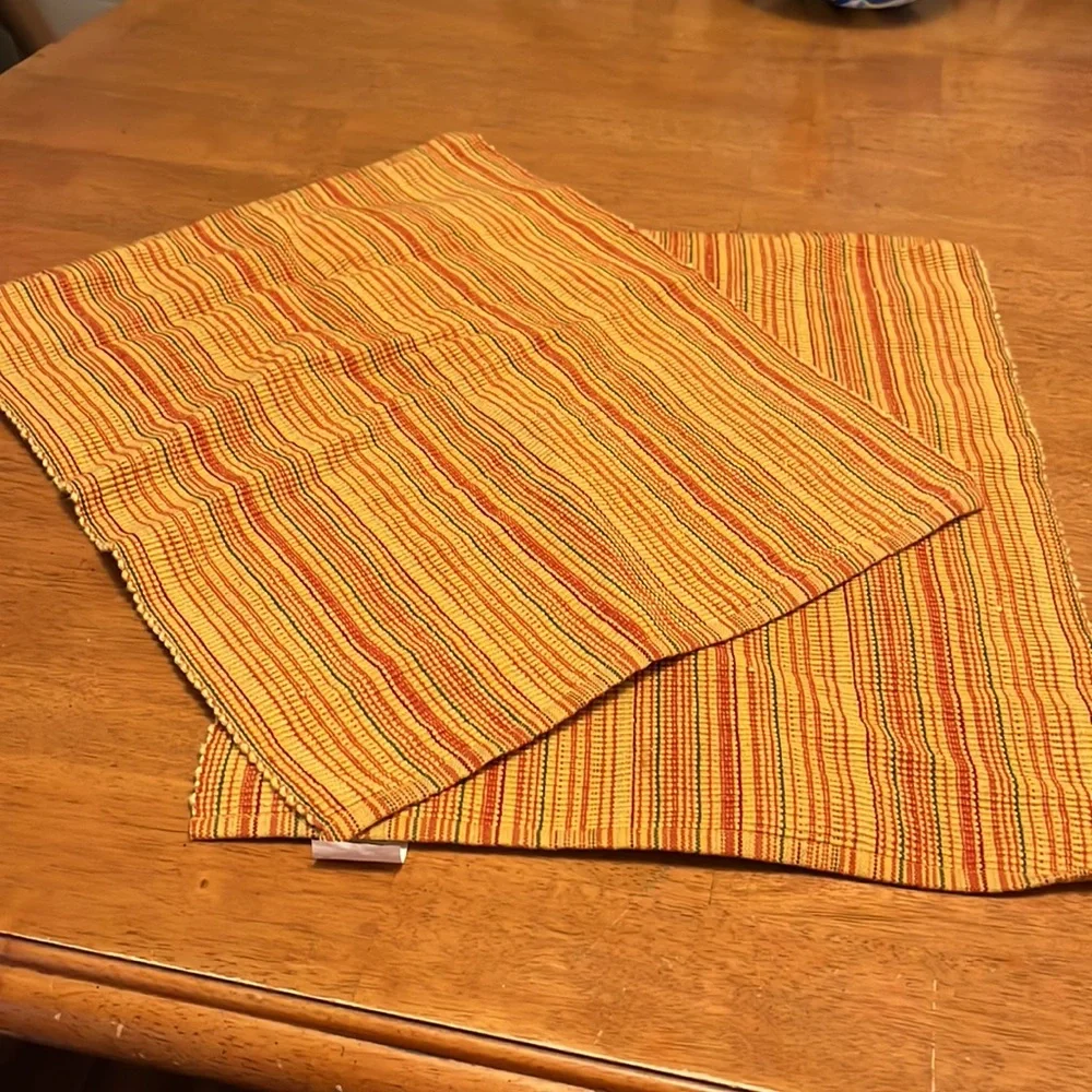 Cotton Place Mats Set of Two Yellow, Green, Orange Stripe